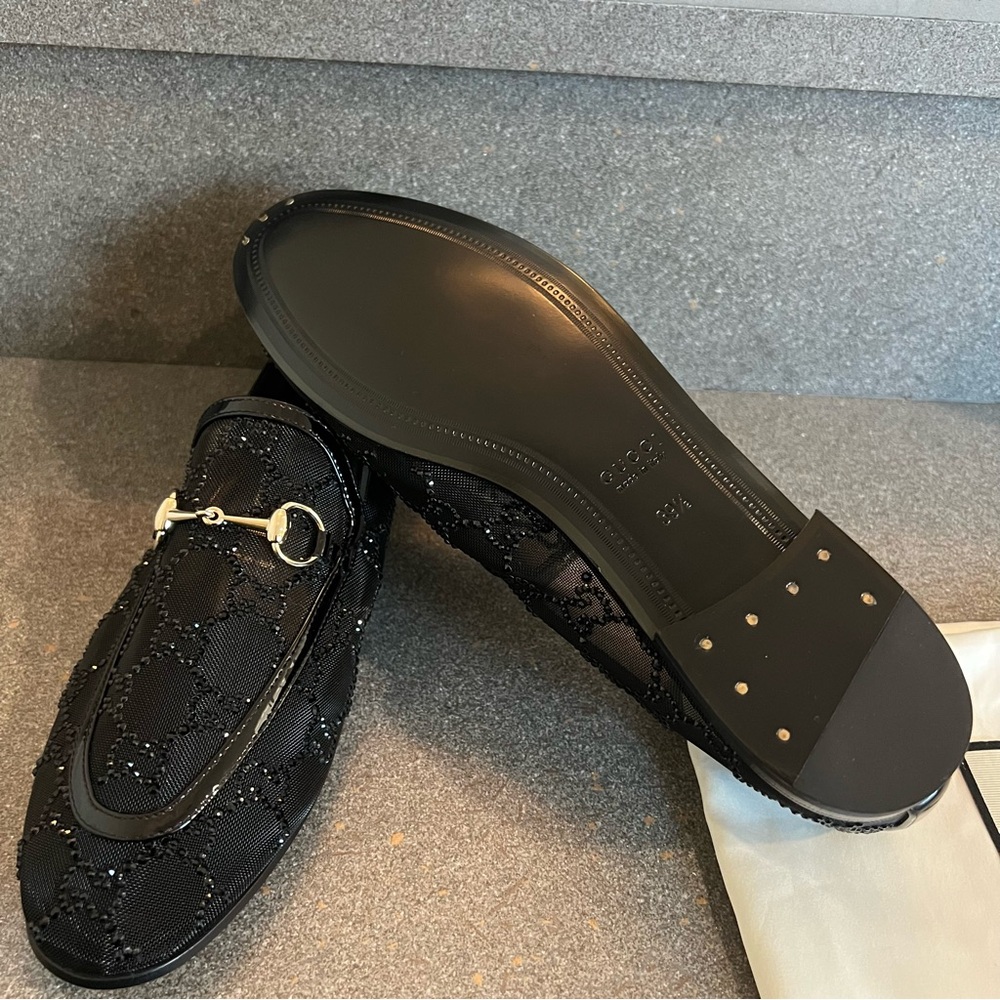 GUCCI Women's GG Crystal Jordaan Loafer in Black, Size 39.5 (US 9.5), NEW - Picture 14 of 17